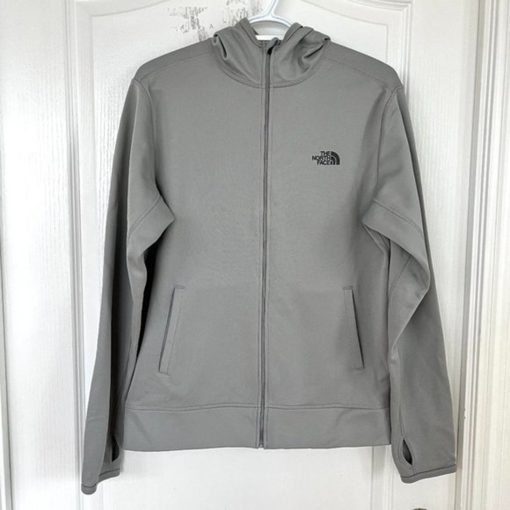the North Face Grey Full Zip Hoodie Thumbhole Outdoor Running Hiking, Sz S